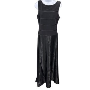 Tadashi Black Maxi Dress Evening Formal Sleeveless Rhinestone Detail VTG Size 10
